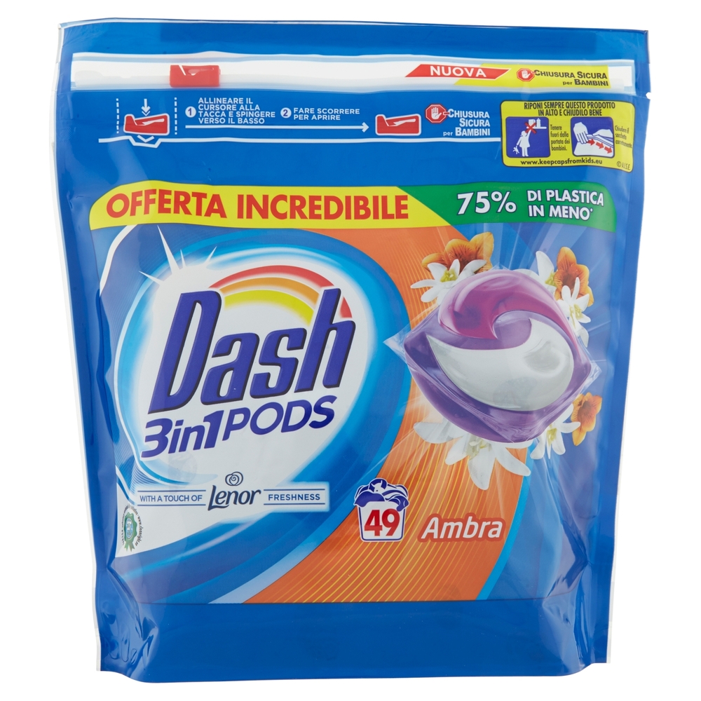 Dash PODS 3in1 Detersivo Lavatrice in Monodosi Ambra 49 Lavaggi